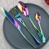 4pcs / set rose dinnerware rostfritt stål bestick middag kniv gaffel te sked porslin hem kök silverare 211228