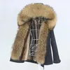 Pur Faux feminino 2021 Jaqueta de inverno Mulheres curtas parka casaco real coat de guaxinim natural grande colarinho de colarinho removível de roupas de rua removíveis