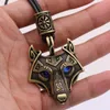 Pendant Necklaces Blue Crystal Eyes Wolf Amulet Talisman Jewelry Viking Necklace Vintage Mens Jewellery Dropship SuppliersPendant7879701