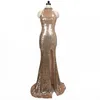 Split High Neck Fishtail Skirt Slim Fitting Evening Bridesmaid Dress rose gold sequins Banquet Model Junior Bridesmaid Dresses
