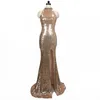 Split High Neck Fishtail Rok Slanke Montage Avond Bruidsmeisjes Jurk Rose Gold Pailletten Banket Model Junior Bruidsmeisjes Jurken