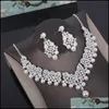 Kolczyki Naszyjnik Biżuteria Zestawy Kryształ Pearl Kostium Rhinestone Oświadczenie Moda Korona Tiaras Zestaw Kobiety Wedding Drop Dostawa 2021 2SMR1