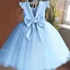 2021 nouvelle pêche rose fleur filles robes pour mariage perles dos nu fille fête d'anniversaire robe de soirée Tulle princesse robe de bal G1218