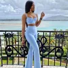 High quality Blue Two Pieces Set Bodycon Rayon Bandage Set Evening Party Sexy Fashion Outfit 210727