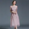 Vintage Mexican Dress Women Summer Embroidered Mesh Long Boho People High Quality Designer Runway 210520