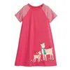 Jumping Metrów Aplika Zwierzęta Dresses Baby Summer Giraffe Girl Odzież Bawełna Krótki Rękaw Pasek Księżniczka Dzieci Tunika Dress 210529