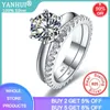 Cluster Rings Amazing! Luxury 1.5Ct Zircon Rings Set Solid White Tibetan Silver Wedding Band Set for Women Stackable Ring Allergy Free Jewelry G230228