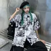 Anime Gömlek Kadın Harajuku Streetwear Manga Baskı Button Up Bluz Kore Hip Hop Üst Femme Yaz Vintage Hırka