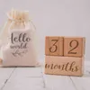 3pcs / set handgjorda baby milstolpe kort kvadrat graverade trä spädbarn baddra gåvor född pokaldar calendar po tillbehör 211106