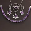 Orecchini Collana Stella di arrivo Zircone viola 925 Timbro Set di gioielli in argento colore per bracciali da donna Anello con pendente a goccia