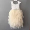 Ragazza coreana principessa pavimento abito lungo pizzo fiore a strati tulle per costume da sposa bambini spiaggia vestito estivo 2-10 anni abbigliamento per ragazze 210529