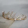 Vintage Freshwater Pearls Gold Leaf Opal Wedding Hair Band Headband Tiara Bridal Headpiece Accessories Women Jewelry 210707