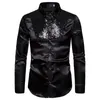 Mens Glänsande Guld Sequins Patchwork Western Boy Shirts Casual Silk Slim Fit Men Silk Shirt Party Dance Stage Prom Festival Kostym 210522