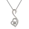 Colares de Crystal Womens Pingente Simple Swan Diamante Jóias Coração-Em forma de Coração Corrente de Corrente de Amor Prata Prata Banhado