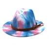 Tie dye Jazz Cap Women Men Wide Brim Hats Formal Man Panama Hat Woman Felt Fedora Caps mens Trilby Lovers Fashion Accessories 5 colors