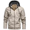 Men's Fleece Liner PU Leather Jackets Coats with Hood Autumn Winter Casual Motorcycle Jacket For Men Windbreaker Biker Jackets 211119