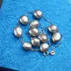 Ashiqi Real S925 Sterling Silver Natural Słodkowodne Pearl Naszyjnik Szary Biały 8-9mm Biżuteria barokowa dla kobiet 210721