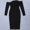 Women Sexy Designer Long Sleeve Black Bandage Dress Winter Ladies Midi Celebrity Bodycon Party Vestido 112cm 210527