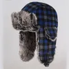 Unisex Winter Trapper Hat Kapelusz kratowy Plaid Print Plush podszyta Ushanka Earflap Cap Men Men Hats Hats Warm3185196