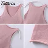 TATARIA Canotte lavorate a maglia Sexy Donna Estate Profondo scollo a V senza maniche Crop Top all'uncinetto feminino Camiseta Tirantes Mujer 210514