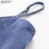 Zevity Women Spaghetti Brap Sexy Bow Chick Shick Denim Camis Tank Ladies Summer Slim Sling Tops LS9059 210603