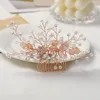Mode bruiloft Rose Gold Comb Hoofdtooi Pearl Rhinestone Hair Accessoires Bruid Handgemaakte Tiara Ladies Prom Jewelry Clips Barrettes