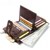 Wallets Dropship Crazy Horse Leather 14 Cards Slots Vintage Short Bifold Wallet Men With Coin Pockets Holographic