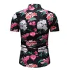 Mannen Slim Fit Floral Print Korte Mouw Button Down Beach Hawaiian Casual Aloha Shirt voor Holiday Party Chemise Hawaiienne Homm 210522