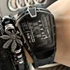 남자 투명한 Steampunk 시계 트렌드 성격 3D 얼굴 블랙 럭셔리 레이싱 선물 연인 Relogio 손목 시계