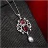 Hongye 2020 Luxurious Natural Freshwater Pearl 925 Sterling Silver Necklace Jewelry Red and Green Pendant for Women