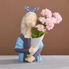 Creative Bouquet Girl Figurine Nordic Modern Flower Vase Sculpture Fairy Home Statue TV Cabinet Resin Flowe