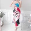 Panie kwiatowy wzór dla kobiet Lato Korea Fahsion Bez Rękawów Sling Poliester Sundress Sexy Off Ramię Drukuj sukienka 210602