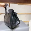 Högkvalitativa äkta läder damer lyxdesigner platina väskor krokodil mönster toppskikt kohud handväska mode singel axel