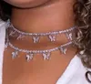 Bynouck 5mm Shining Cute Crystal Butterfly Choker Halsband för kvinnor Små djur Hängsmycke Halsband Rhinestone Iced Out Smycken