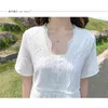 Mode Korea Chic Style Bomull Sommarklänning Kvinnors Lace Hollow Out Broderi Solid Färg Kvinna Vestido 210520