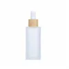 Frosted Essential Oil Glass Bottle Cosmetic Flat Shoulder Dropper Bottles with Imitated Bamboo Cap 20ml 30ml 50ml 60ml 100ml
