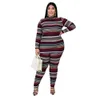 Taglie forti Abbigliamento Donna L-5XL Set due pezzi a righe High Stretch Fitness Outfit Home Wear Set coordinato Dropshpping all'ingrosso X0428