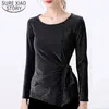 Plus Size Casual Z Długim Rękawem Koreański Solid Bright Silk Women Tshirts O-Neck Undercover T-shirt Tshirt 5917 50 210510