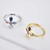 Andywen 925 Sterling Silver Five Color Cross Ringar Kvinnor Lyx Rainbow Fashion Fine Smycken för Euorpean Crystal 210608