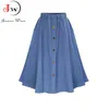 Kvinnor Casual Jeans Kjol Sommar Koreanska Preppy Studenter A-Line High Waist Solid Color Midi Denim Faldas Saias 210510