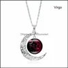 Charms smycken fynd komponenter l constellation måne halsband legering astrologi galaxen halvmåne pendant zodiac stjärna glas pärla par nec