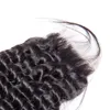 En gros 10pcs / lot Fermeture Transparente Brésilienne Vierge de Cheveux Humains 1B 130% 4X4 pouces Profond Ondulé Suisse Dentelle Top Fermetures Pièces