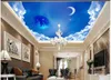 Niestandardowe zdjęcie tapety 3D Zenith Mural moda piękne błękitne niebo, białe chmury, gwiazdy sufitu tło papiery ścienne dekoracja domu