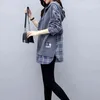 المرأة عارضة وهمية اثنين من قطعة هوديس سوياتشيرتس الأزياء البريطانية نمط منقوشة قميص فضفاض الربيع البلوز S21008 211222