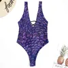 Sexy Fish Scale Print Swimsuit Bandage Hollow Out Swimwear Bodysuit Push Up Monokini Bathing Suits Beach 210521