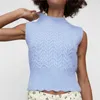 Moda O-cuello suéter de punto chaleco mujeres azul sin mangas suéteres suéteres femenino chaleco chic tops 210430