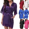 Womens Sexy Plain Silk Satin Lace Slim Soft Robes Bath Sleepwear Exotic Sets Dress221P