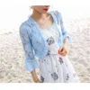 Camisa de rendas de verão Mulheres blusa oco out laço crochê curto tops Cardigan xaile waistcoat colete blusas femininas T91591 210323