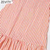 Zevity Women Fashion Sweet Striped Print Hem Pleat Ruffles A Line Skirt Faldas Mujer Female Back Side Zipper Vestidos QUN768 210603