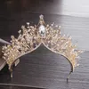 Barok Vintage Gelin Takı Setleri Altın Kristal Kar Rhinestone Tiara Taç Küpe Kolye Düğün Afrika Boncuk Takı Seti H1022